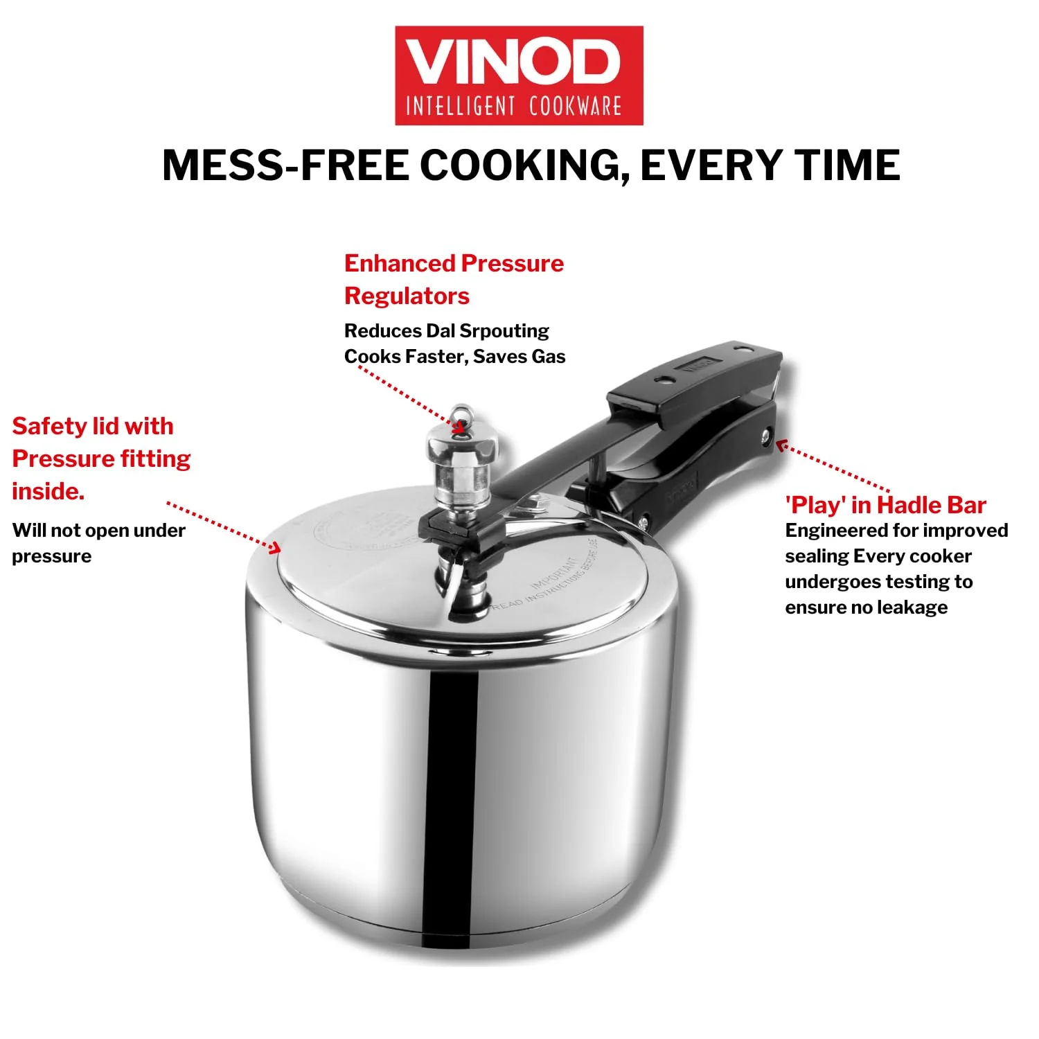 Vinod 18/8 Stainless Steel Inner Lid Pressure Cooker - Image 3