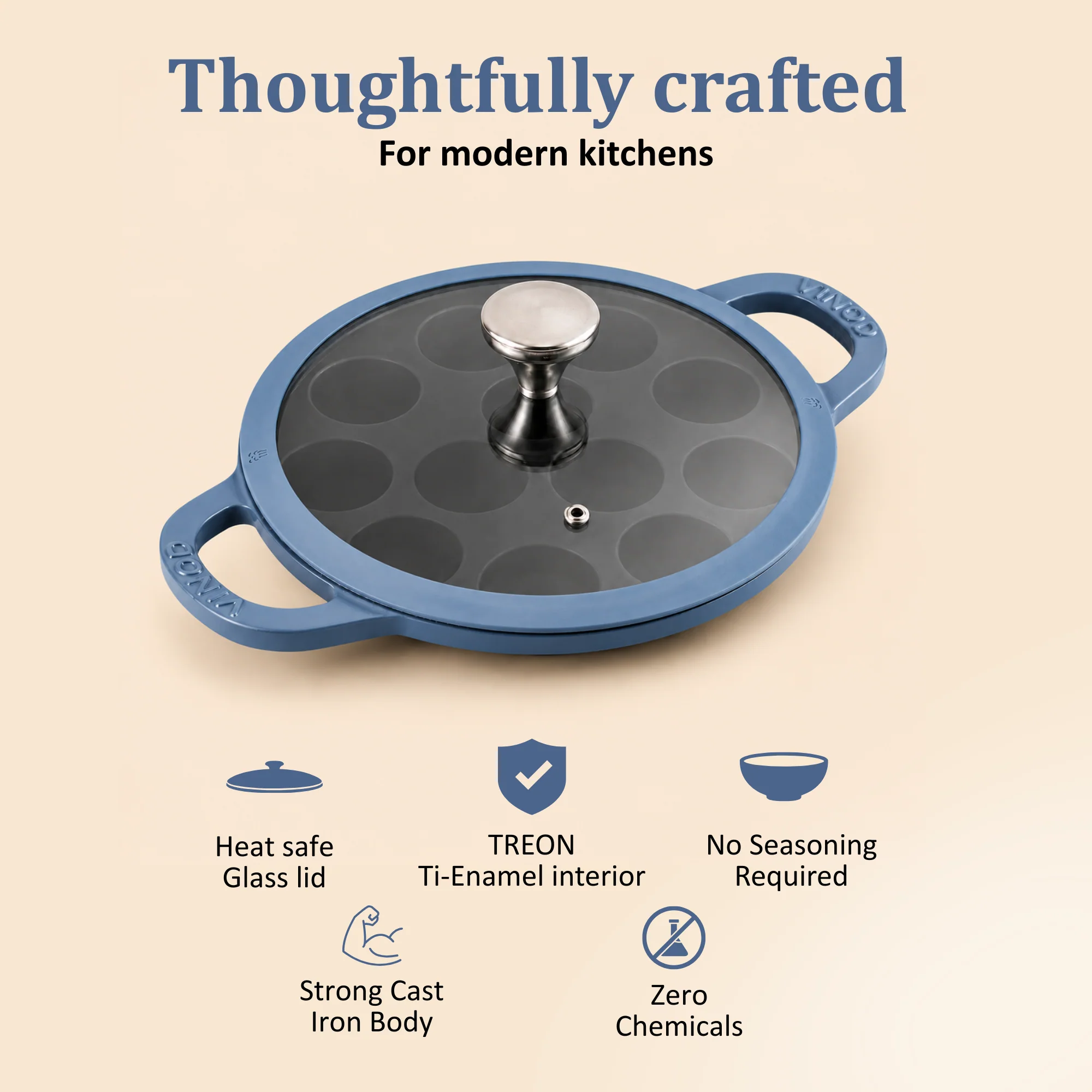 Vinod Cast Iron Freya Appam Pan - 22 cm - Image 3