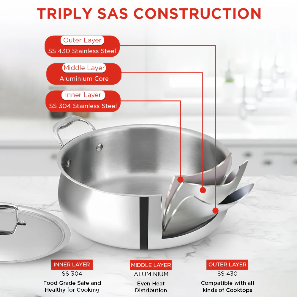 Vinod Platinum Triply Chef's Lagan Pots - Image 6