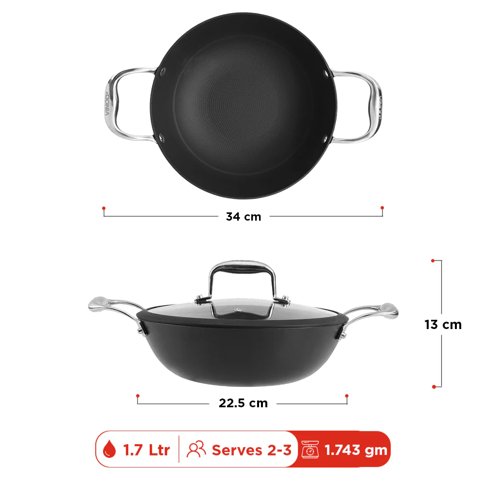 Vinod Ferona Cast Iron Kadai with Lid - Image 3