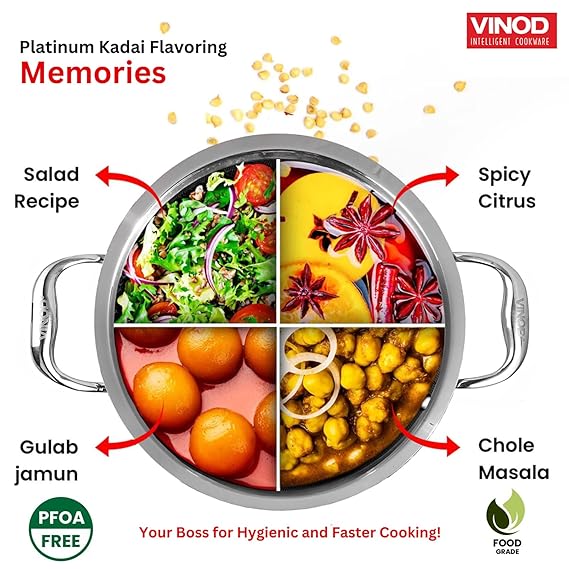 Vinod Platinum Triply Stainless Steel Kadai with Lid (Induction Friendly) - Image 3