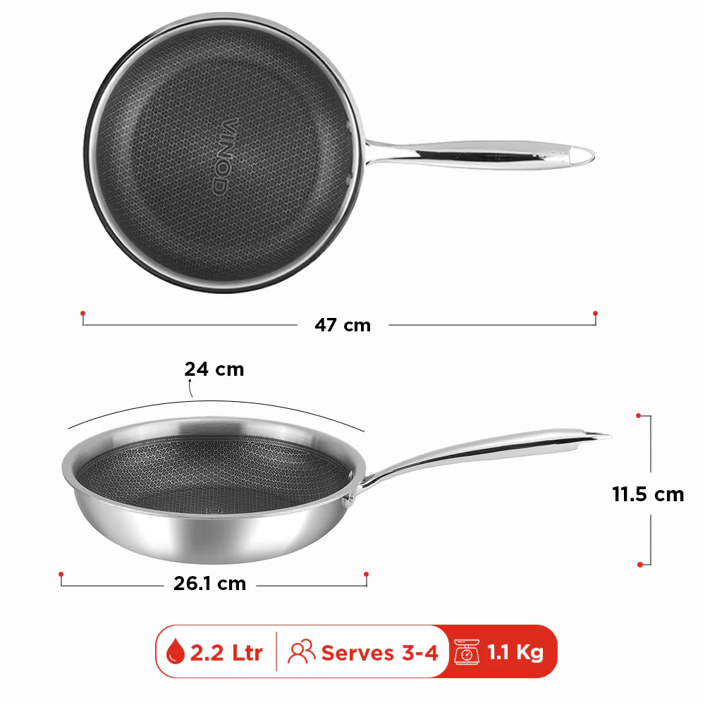 Vinod Platinum Triply Stainless Steel SAS Pro FryPan (Induction Friendly) - Image 11