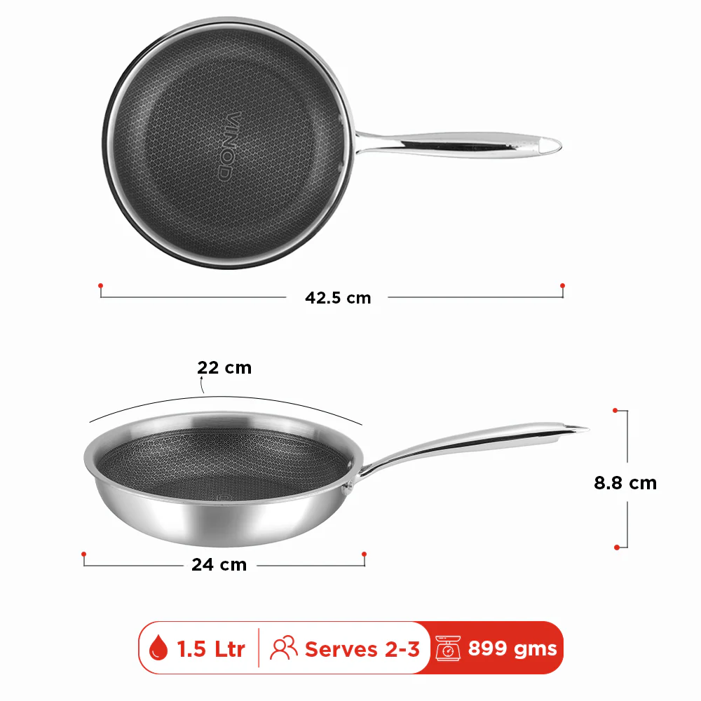 Vinod Platinum Triply Stainless Steel SAS Pro FryPan (Induction Friendly) - Image 12
