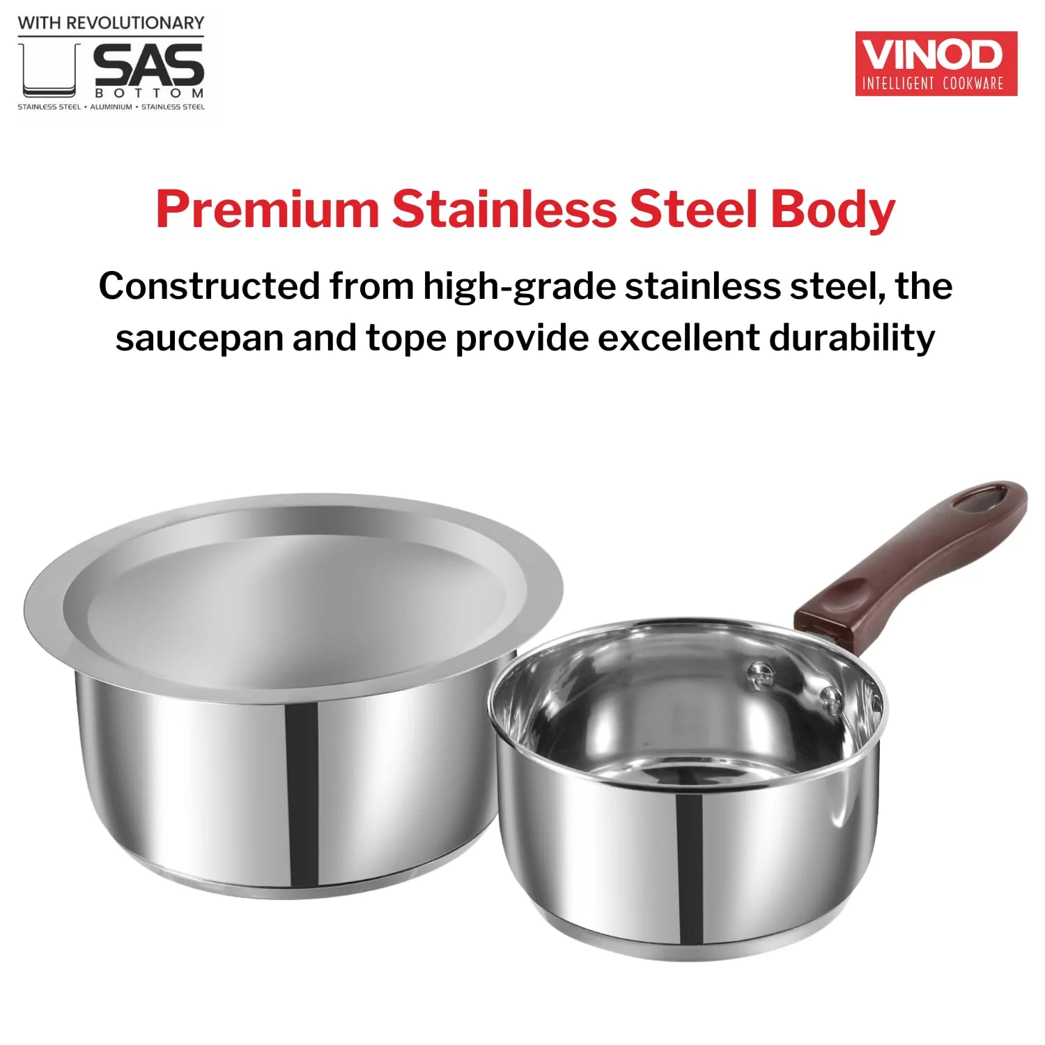 Vinod Capsule Bottom Tope (1.4 Litre) with lid & Regaular Saucepan (0.8 Litre) (Induction Friendly) - Image 3