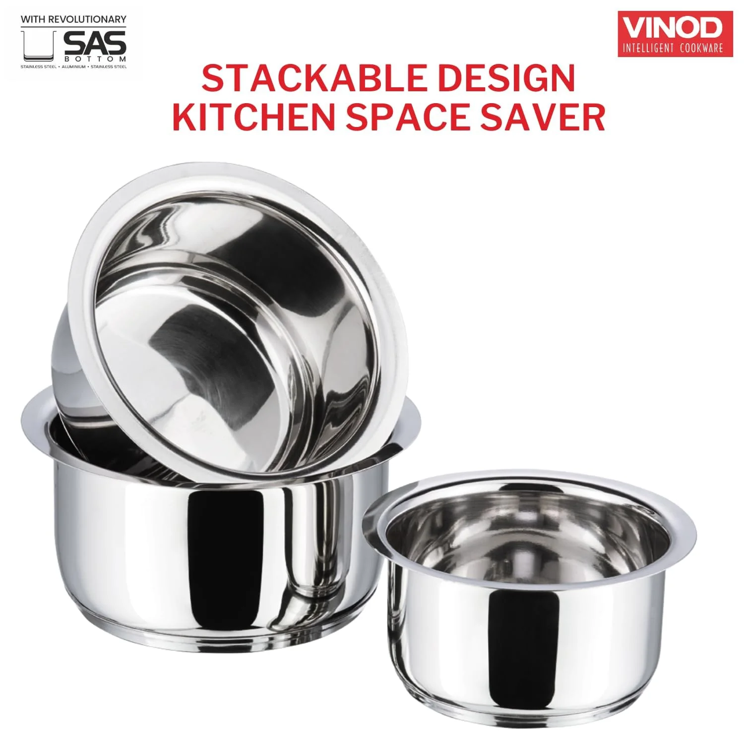 Vinod Stainless Steel 5 pc Tope Set (Induction Friendly) - Image 4